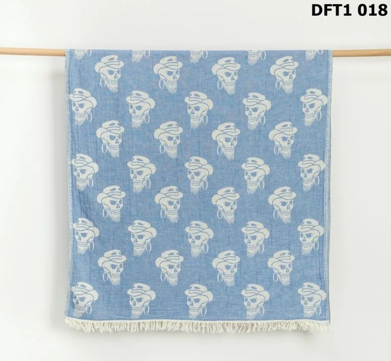 Skull Double-Face Towel, Blue